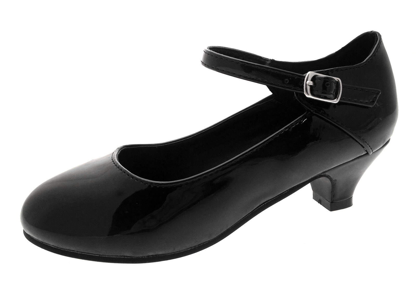 Girls Kids Faux Leather Mary Jane T Bar Party Shoes Low Heels Wedding